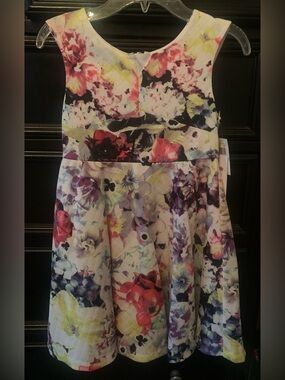 Pippa & Julie White Floral Quilted Dress with Multi-Colored Flowers